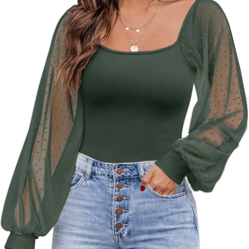Green Sheer Sleeve Top